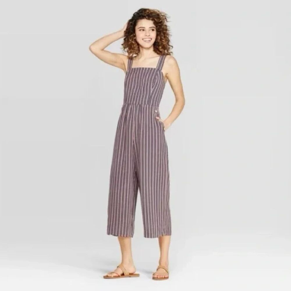 Xhilaration Pinstripe Jumpsuit Pockets Festival Boho Vacation Hippie Colorful S